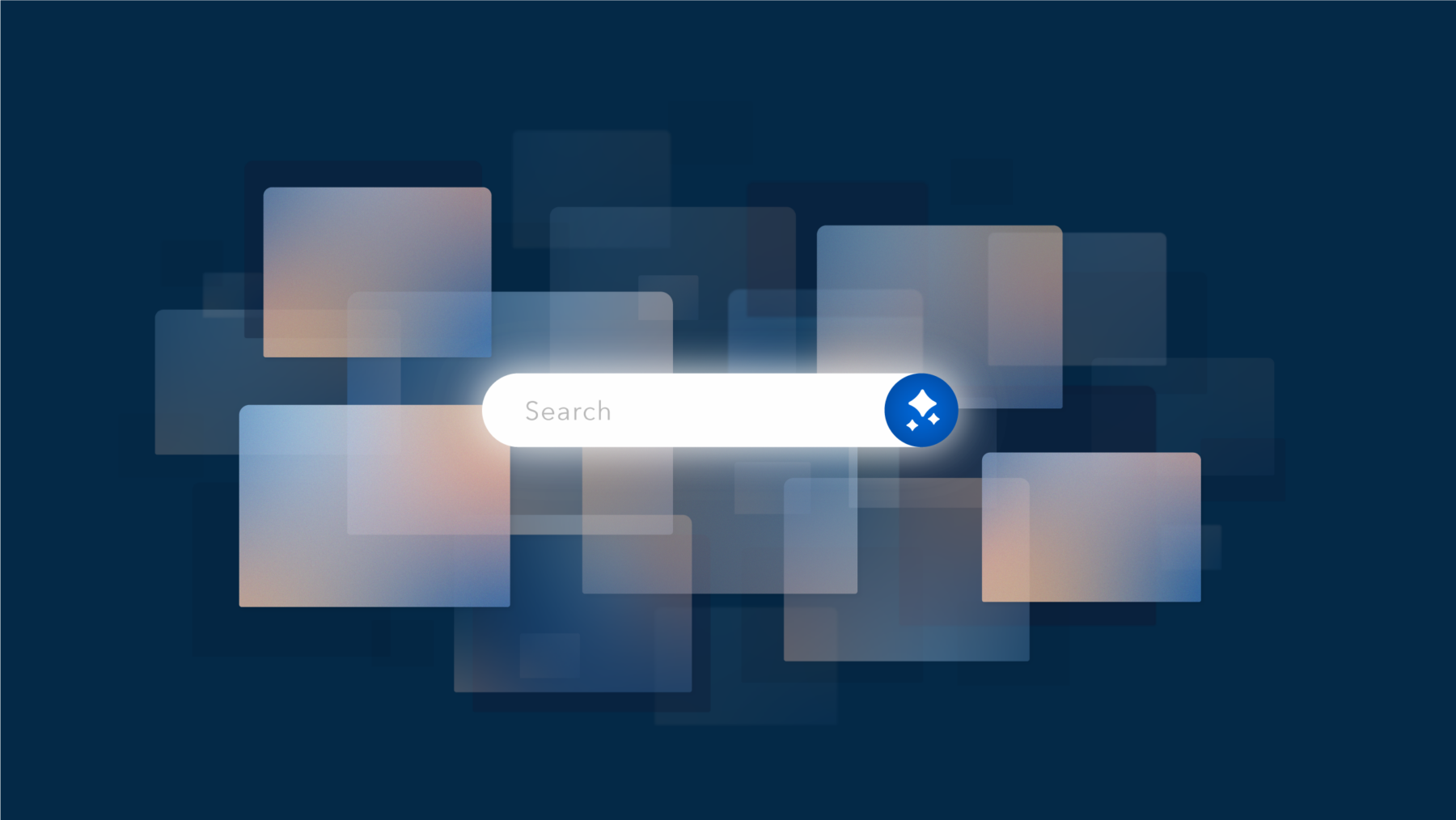 Search bar surrounded by floating gradient squares